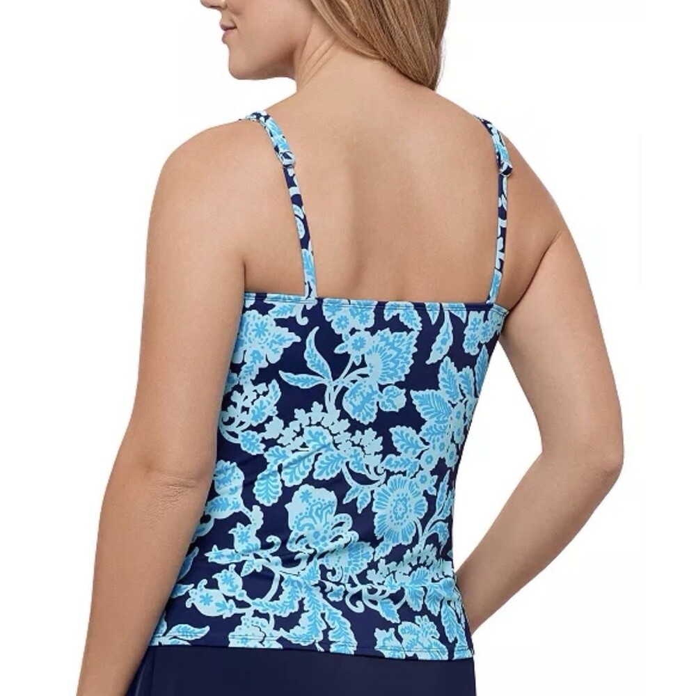Swim Solutions Women’s Printed Tunnel Tankini Top Size 8 Blue Floral NWT $58 - Picture 3 of 6